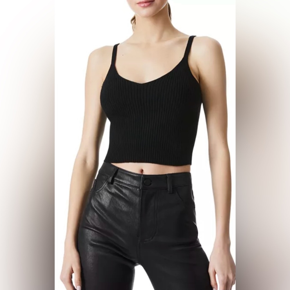 Alice + Olivia Kenna Black Ribbed Camisole Top